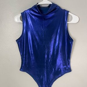 Blue metallic turtle neck body suit